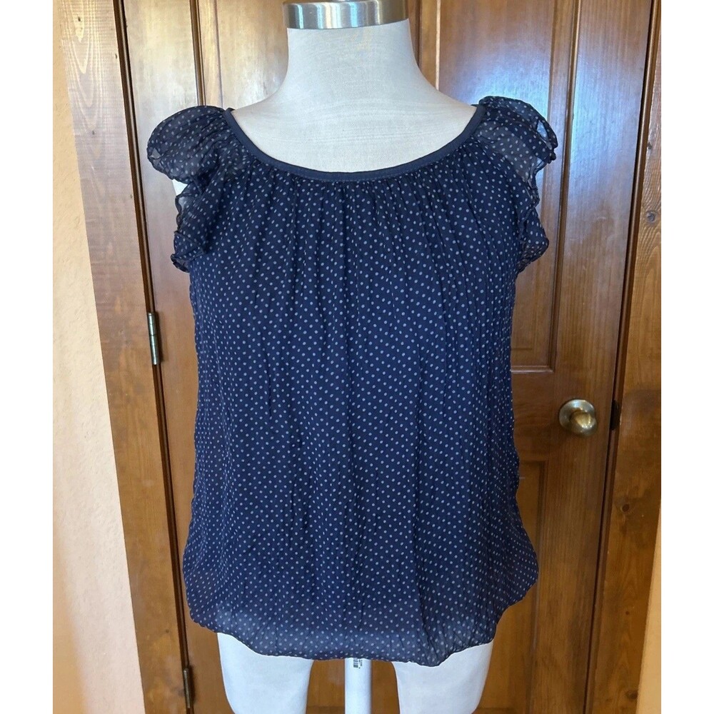 Luisa Ricci Italian 100% Silk Blouse Blue Polka Dot Lightweight Breathable Small
